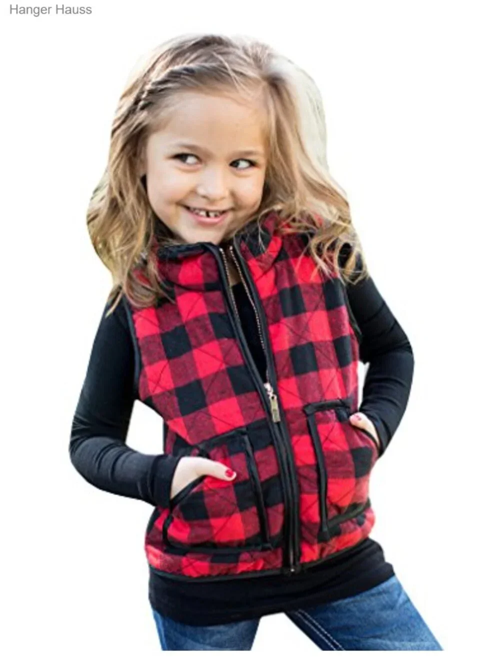 Girls Cotton Blend Plaid Quilted Vest Puff Lined Gilet Windproof